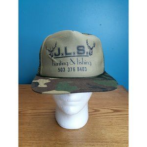 Vintage JLS Deer Hunting Fishing Camo Trucker Hat Snapback Mesh Cap Sportcap